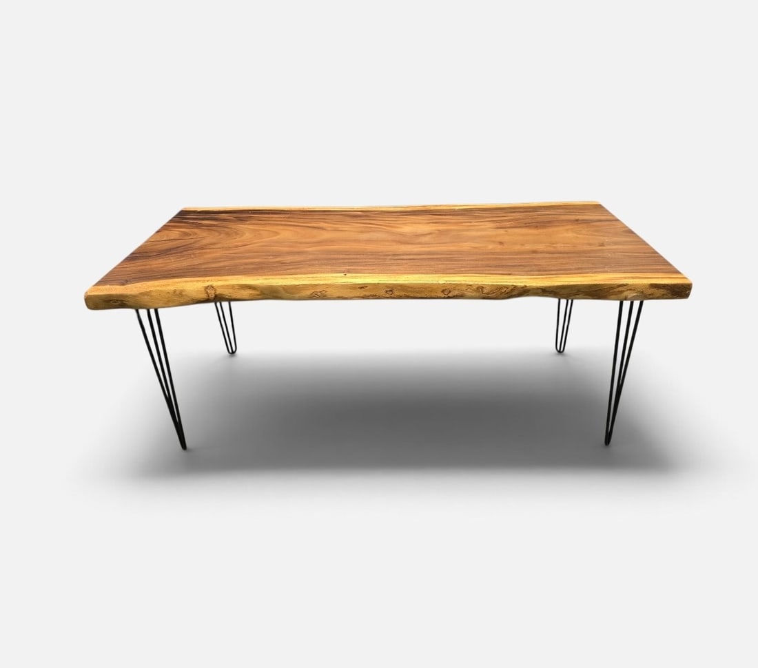 CUSTOM LIVE EDGE MONKEY POD SLAB DINING TABLE - 3