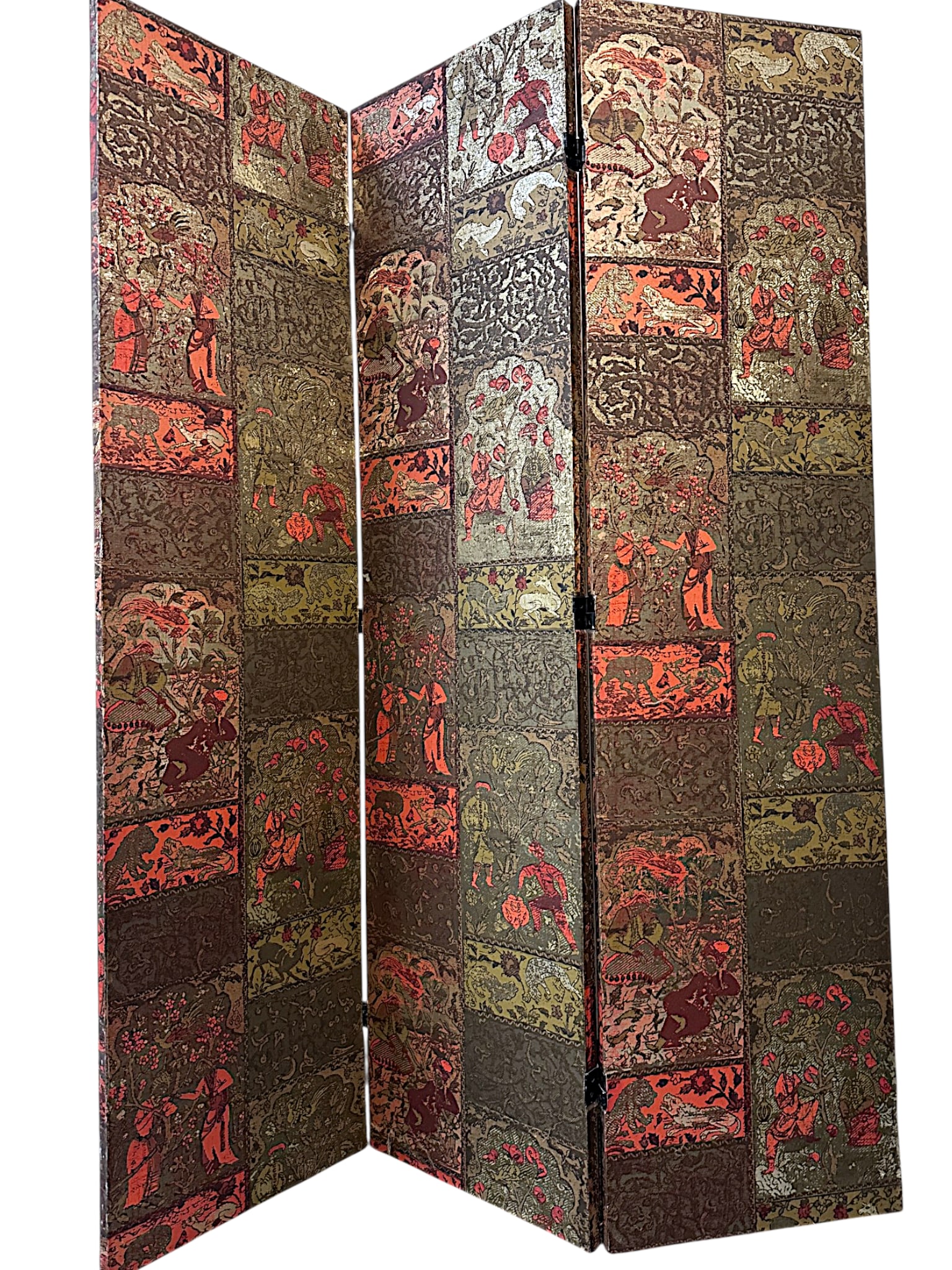 VINTAGE FOLDING PERSIAN 3 PANEL SCREEN: Vintage 1940-50s Persian 3 Panel Heavy Paper Folding Screen. Measures 68:x52"x1". Provenance: A Private Washington DC Estate. *In house shipping available on this lot** If you win this lot, please