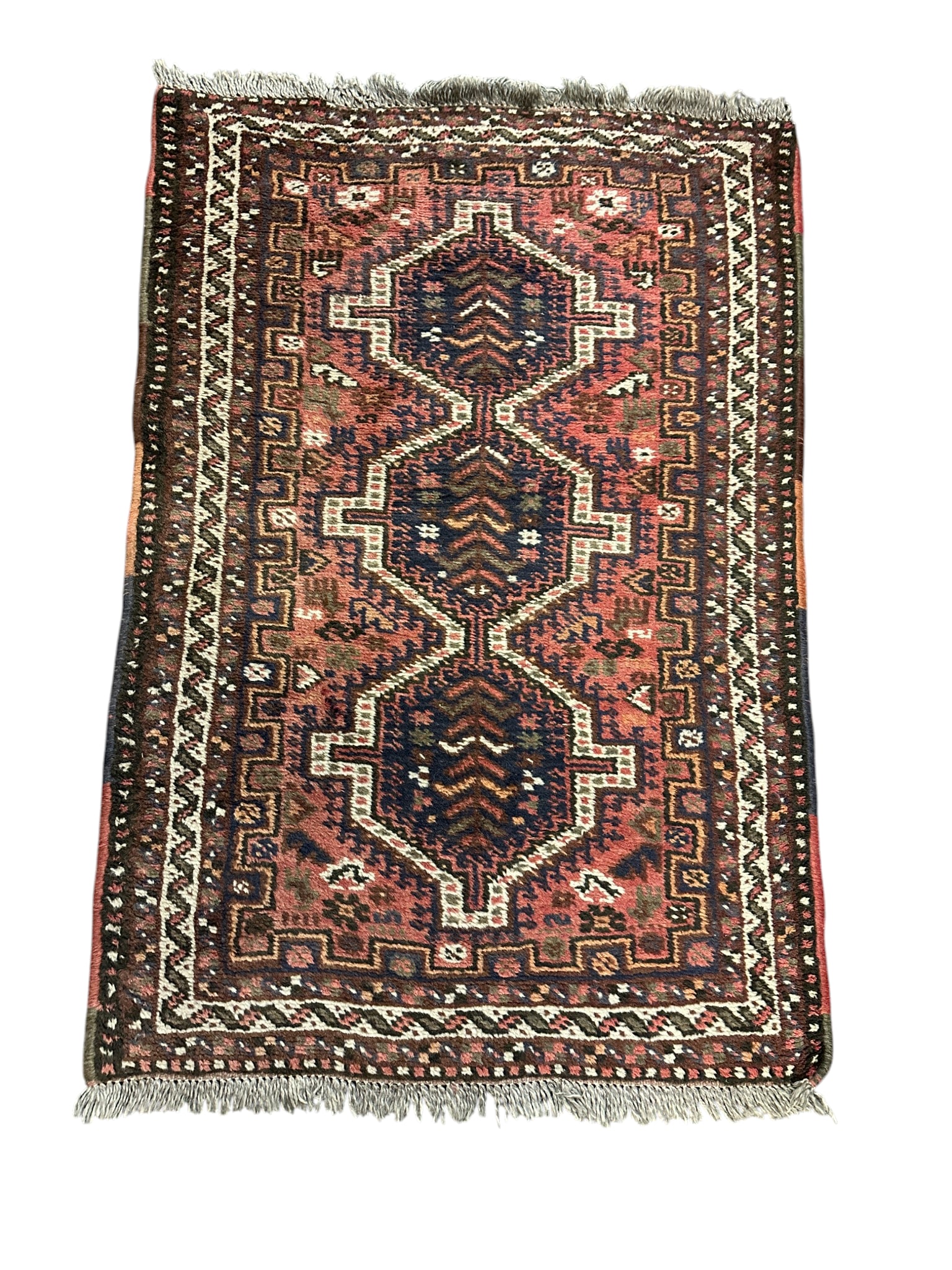 SEMI ANTIQUE PERSIAN SHIRAZ HAND KNOTTED RUG: Semi-Antique Persian Shiraz Hand Knotted Rug. Measures 38.5" x 58" .Provenance: Gippy Plantation, Avenue of Oaks, Berkeley County, SC. **In house shipping available on this lot** If you win this lot, 
