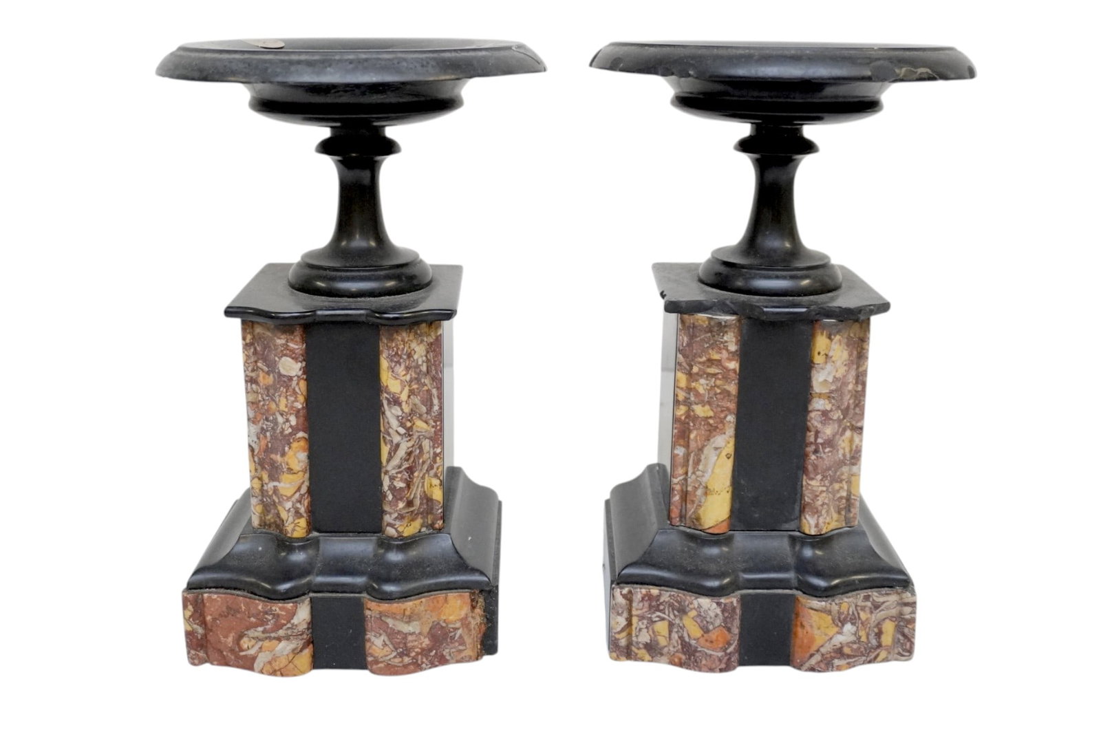 PAIR 19th C FRENCH NAPOLEON III MARBLE GARNITURE TAZZA (1 of 6)