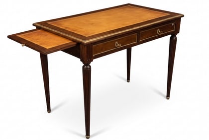 FRENCH MAHOGANY TWO DRAWER LOUIS XVI STYLE WRITING DESK