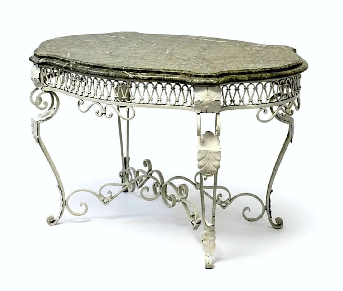 FRENCH ROCOCO STYLE WROUGHT IRON MARBLE TOP TABLE (1 of 3)