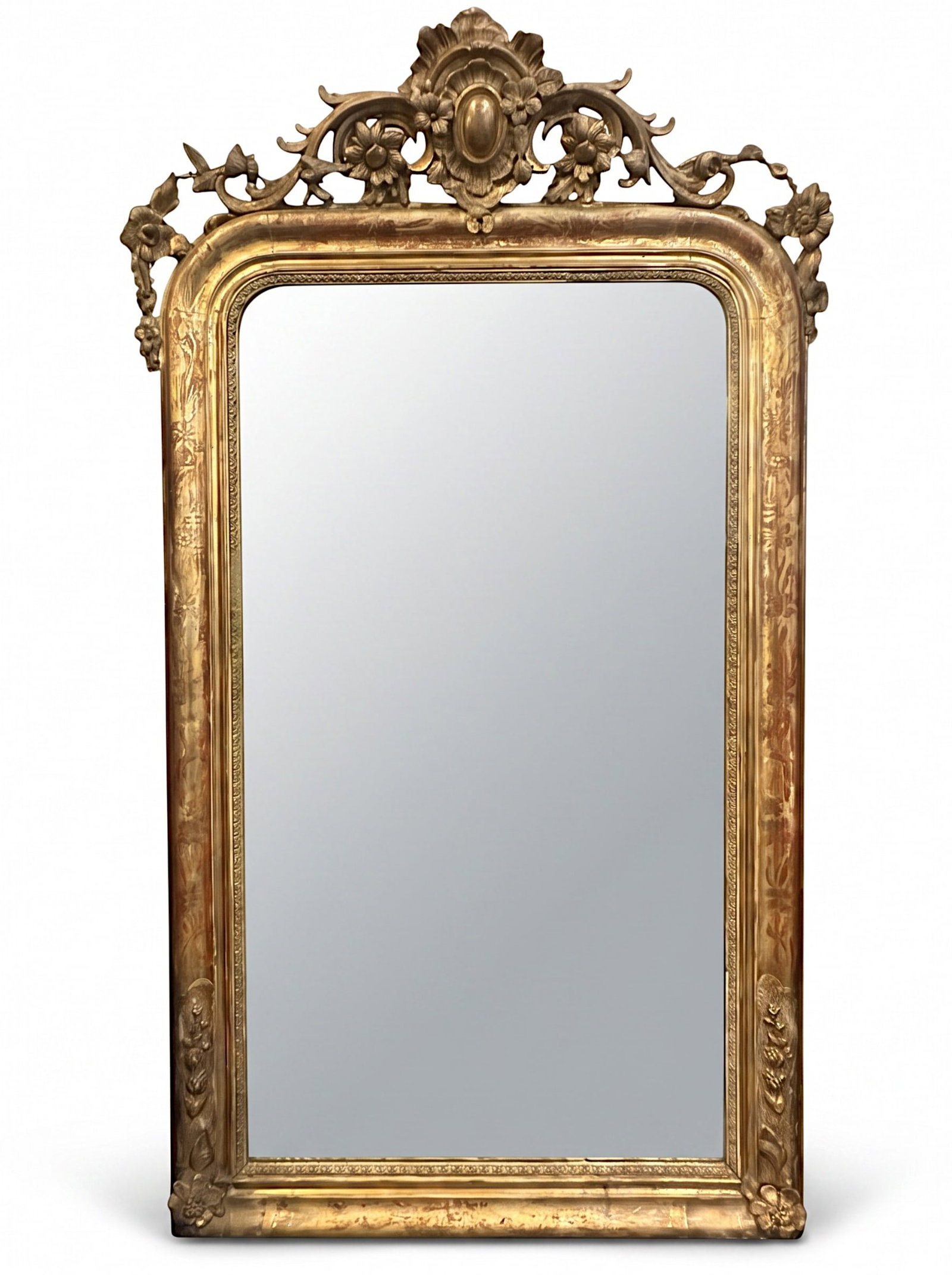 LARGE FRENCH LOUIS PHILIPPE CARVED GILTWOOD MIRROR (1 of 4)