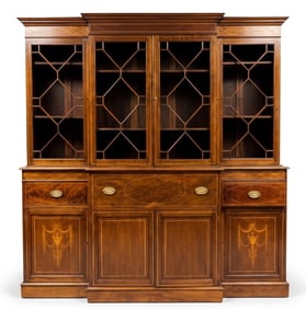 A FINE QUALITY ADAM STYLE MAHOGANY INLAID BREAKFRONT