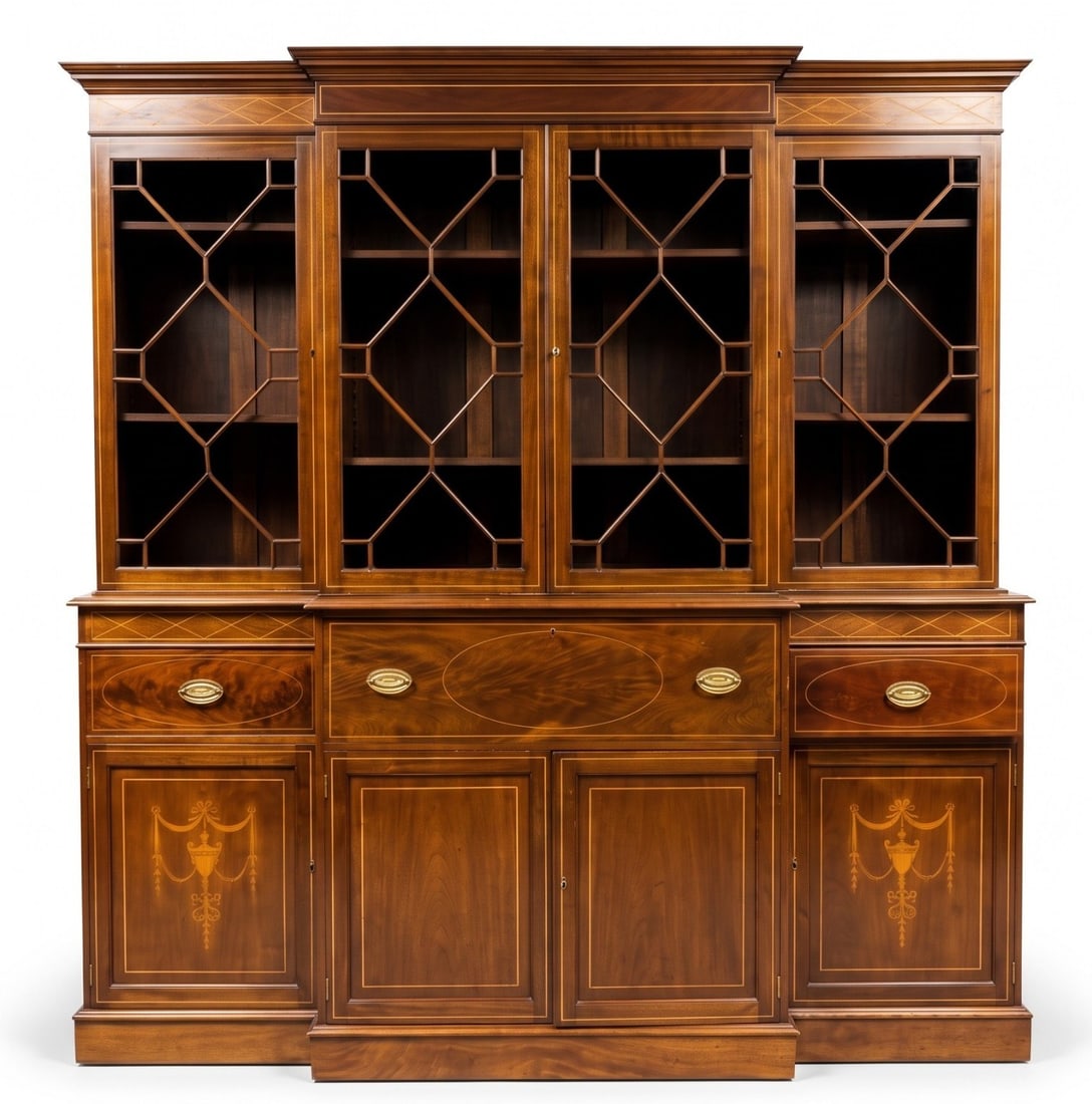 A FINE QUALITY ADAM STYLE MAHOGANY INLAID BREAKFRONT (1 of 7)
