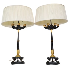 PAIR OF EMPIRE c. 1800-15 BRONZE & GILT TABLE LAMPS