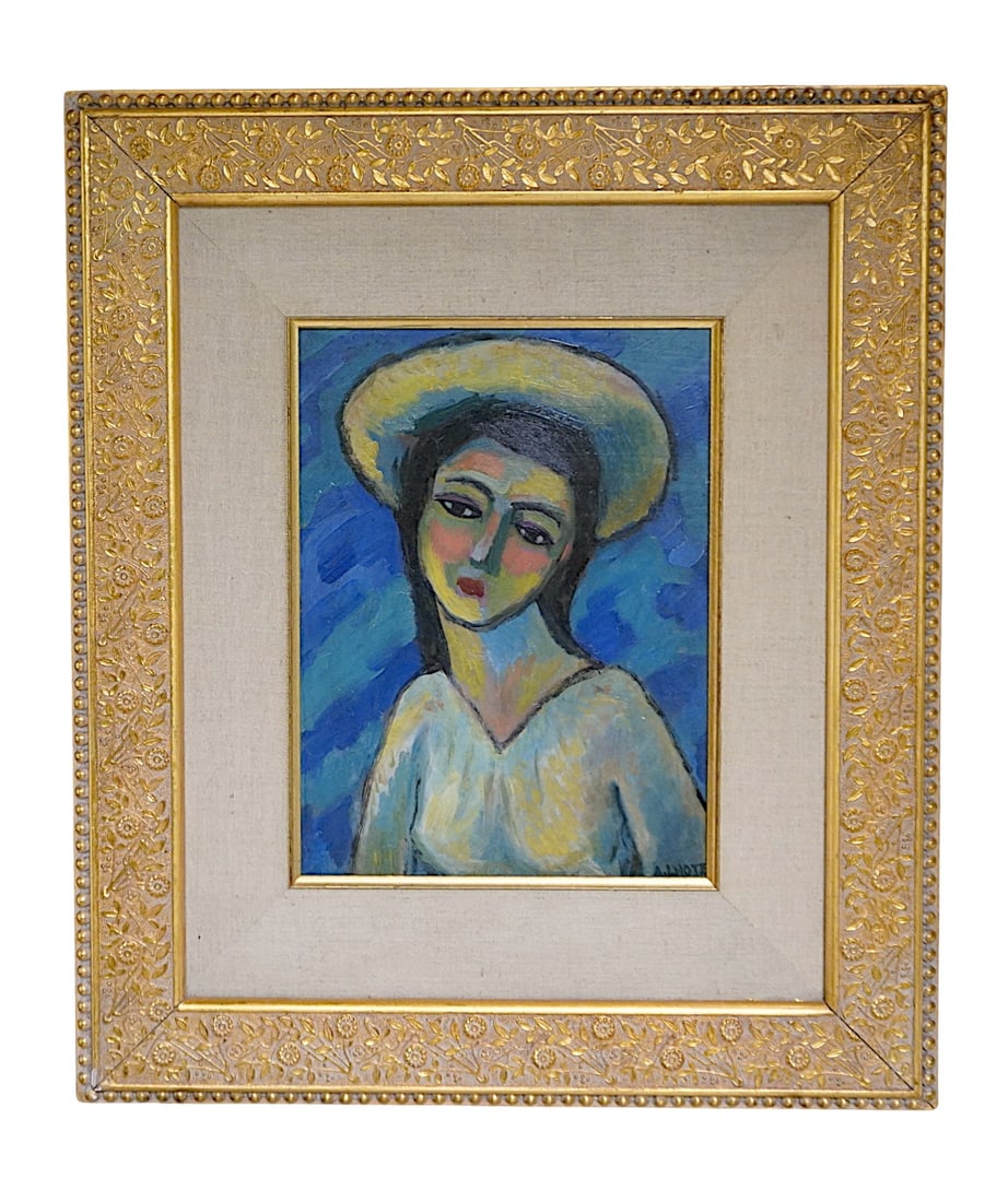 OIL ON BOARD WOMANS PORTRAIT ANDRE LHOTE ATTRIBUTED: Original Oil on Board Portrait of a Woman attributed to Andre Lhote. Signed lower right In beautiful floral gilt wood frame with linen liner and gilt molding. Painting measures approx 9"x12". In frame
