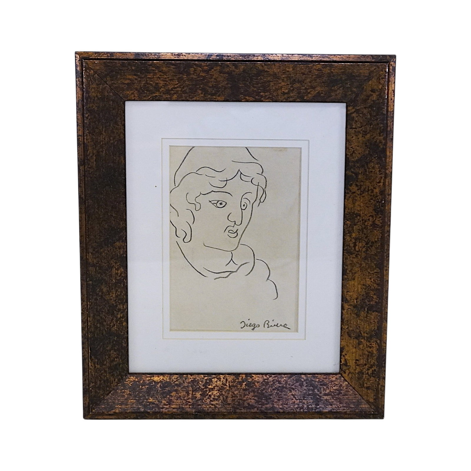 DIEGO RIVERA (1886-1957) PENCIL SKETCH: Diego Rivera (Mexican, 1886-1957), "Sketch of a Classical Figure", c. 1920; pencil drawing/paper, 4 1/2" x 6 1/4", signed. Rivera produced hundreds of sketches while in Italy (1920) studying mural
