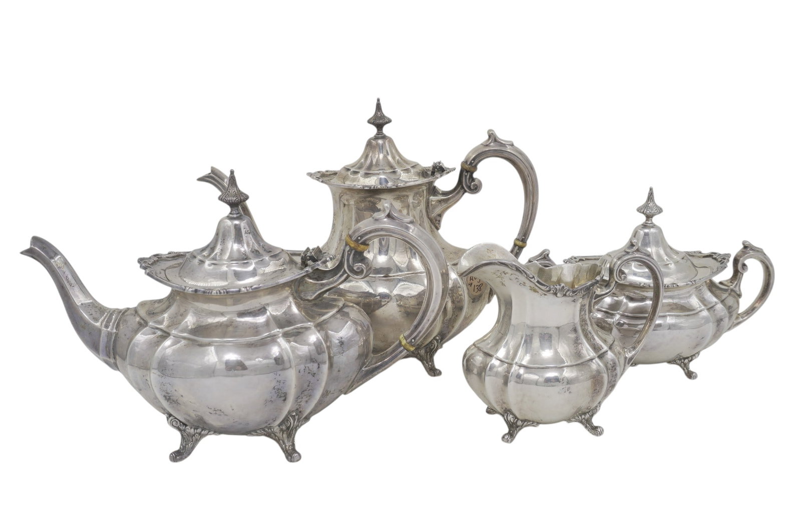 4 PC REED & BARTON STERLING HAMPTON COURT TEA SERVICE (1 of 8)