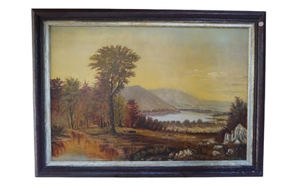 19th c HUDSON RIVER SCHOOL LANDSCAPE WITH GRAZING COWS