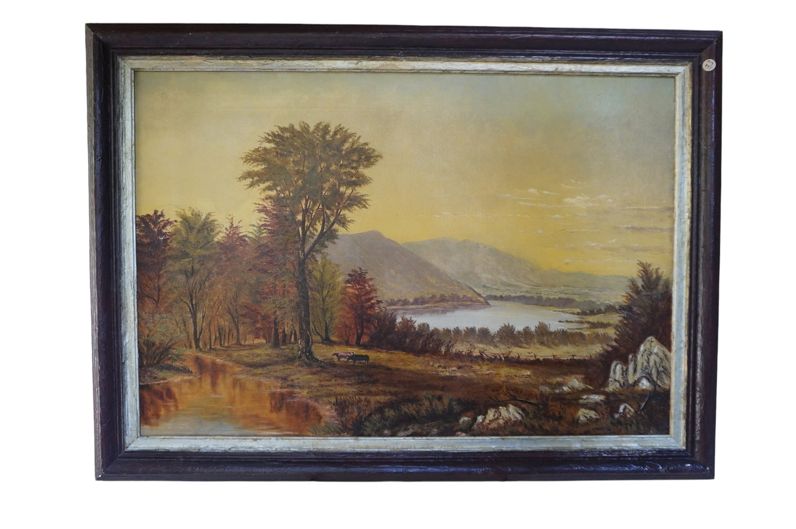 19th c HUDSON RIVER SCHOOL LANDSCAPE WITH GRAZING COWS (1 of 3)