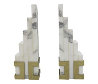 ART DECO STYLE ITALIAN CARRARA MARBLE BOOKENDS