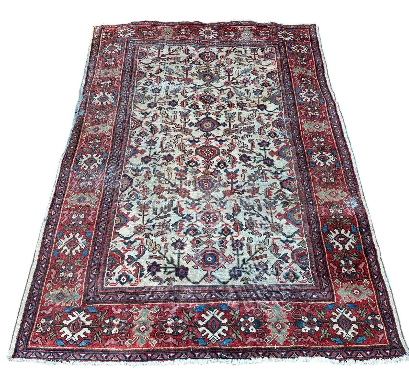 ANTIQUE HAND KNOTTED PERSIAN HERIZ WOOL RUG (1 of 6)
