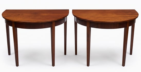 PAIR OF GEORGE III MAHOGANY DEMILUNE CONSOLE TABLES