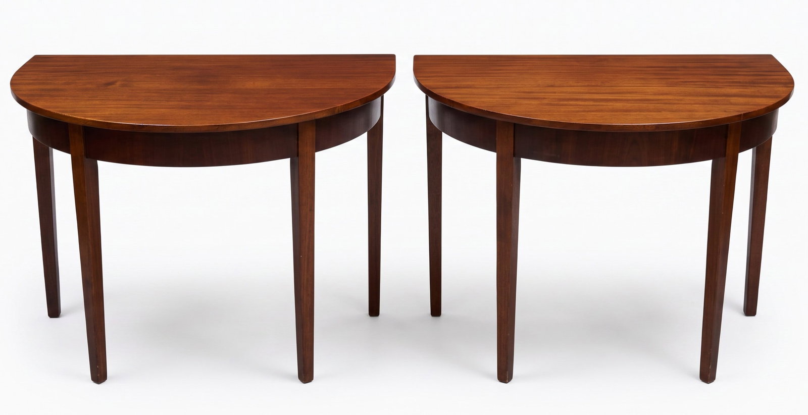 PAIR OF GEORGE III MAHOGANY DEMILUNE CONSOLE TABLES (1 of 6)