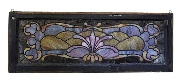 ANTIQUE ART NOUVEAU LEADED STAINED GLASS WINDOW 47"