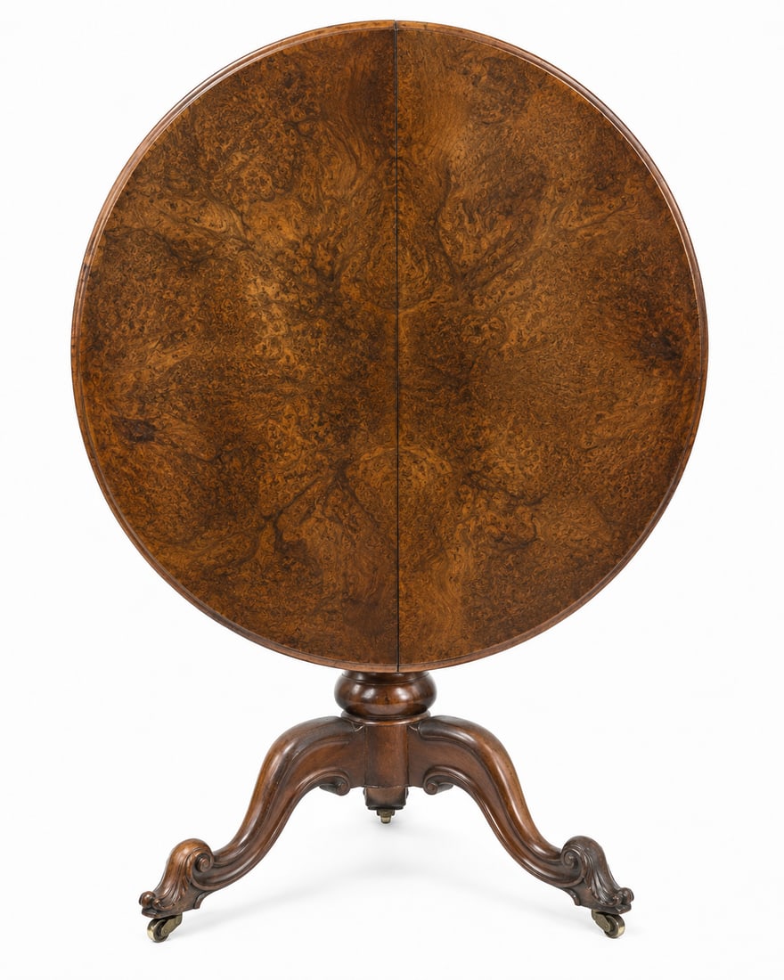 ENGLISH VICTORIAN BURR WALNUT TILT-TOP LOO TABLE, 19th CENTURY (1 of 2)