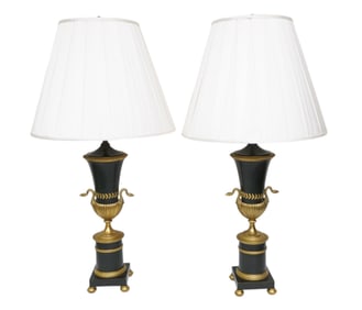 19th c FRENCH EMPIRE BRONZE LAMPS WITH SWANS