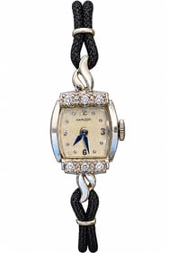 LADIES 14k & DIAMOND HAMILTON COCKTAIL WATCH RUNS WELL