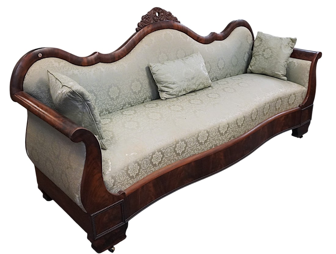 AMERICAN EMPIRE 1840s FLAME MAHOGANY SOFA (1 of 6)