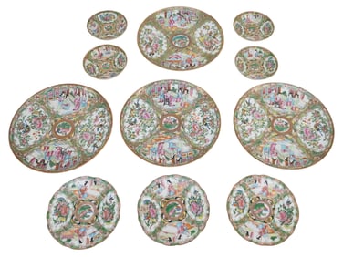 11 PC QING DYNASTY CHINESE CANTON ROSE MEDALLION PLATES - BOWLS