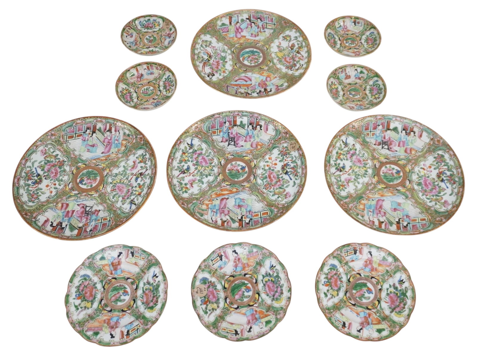 11 PC QING DYNASTY CHINESE CANTON ROSE MEDALLION PLATES - BOWLS (1 of 5)