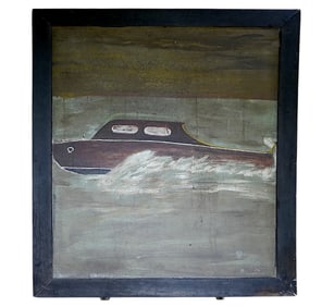 FOLK ART PAINTING WOOD BOAT ATTRIBUTED TO JOSEPH PINCKNEY