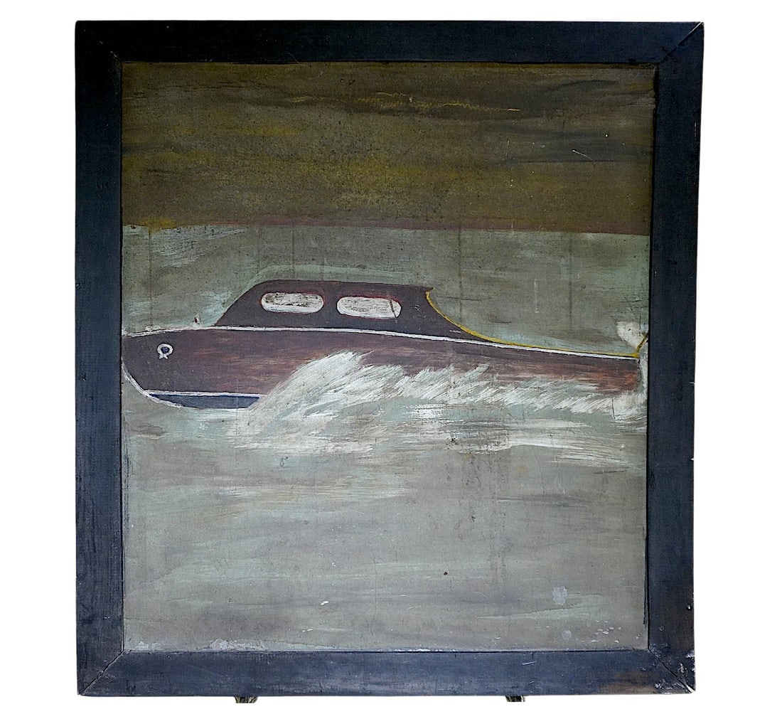 FOLK ART PAINTING WOOD BOAT ATTRIBUTED TO JOSEPH PINCKNEY (1 of 7)