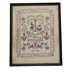 VINTAGE 1943 CROSS STITCH SAMPLER WEDDING - ANNIVERSARY