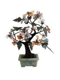 VINTAGE CARVED CHINESE JADE BONSAI TREE 1940s