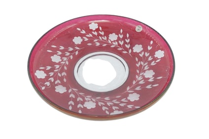 LARGE BOHEMIAN RUBY CUT TO CLEAR CONSOLE BOWL