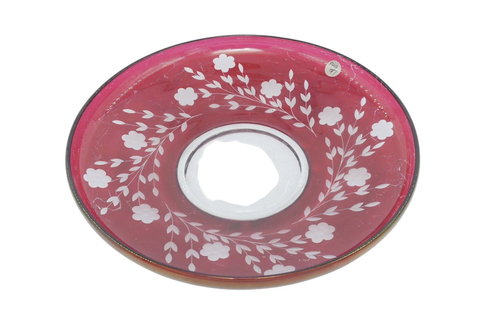 LARGE BOHEMIAN RUBY CUT TO CLEAR CONSOLE BOWL (1 of 4)