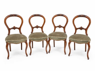 SET OF 4 VICTORIAN CARVED WALNUT BALLOON-BACK CHAIRS