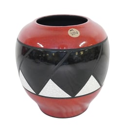 SIGNED CHARLES CHRISCO RAKU STUDIO RED POTTERY CRAZED VASE