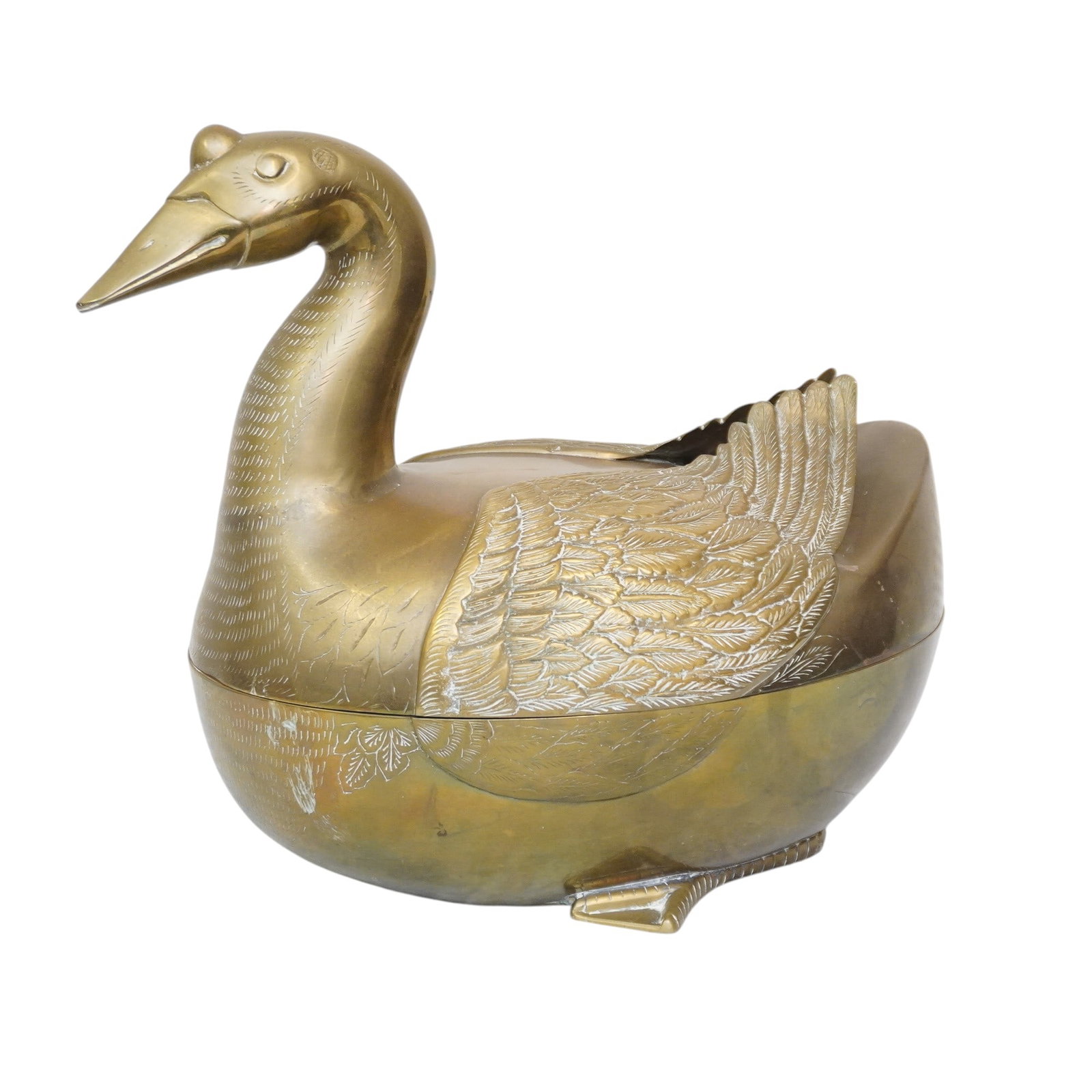 MID CENTURY LARGE SOLID BRASS LIDDED DUCK BOX (1 of 7)