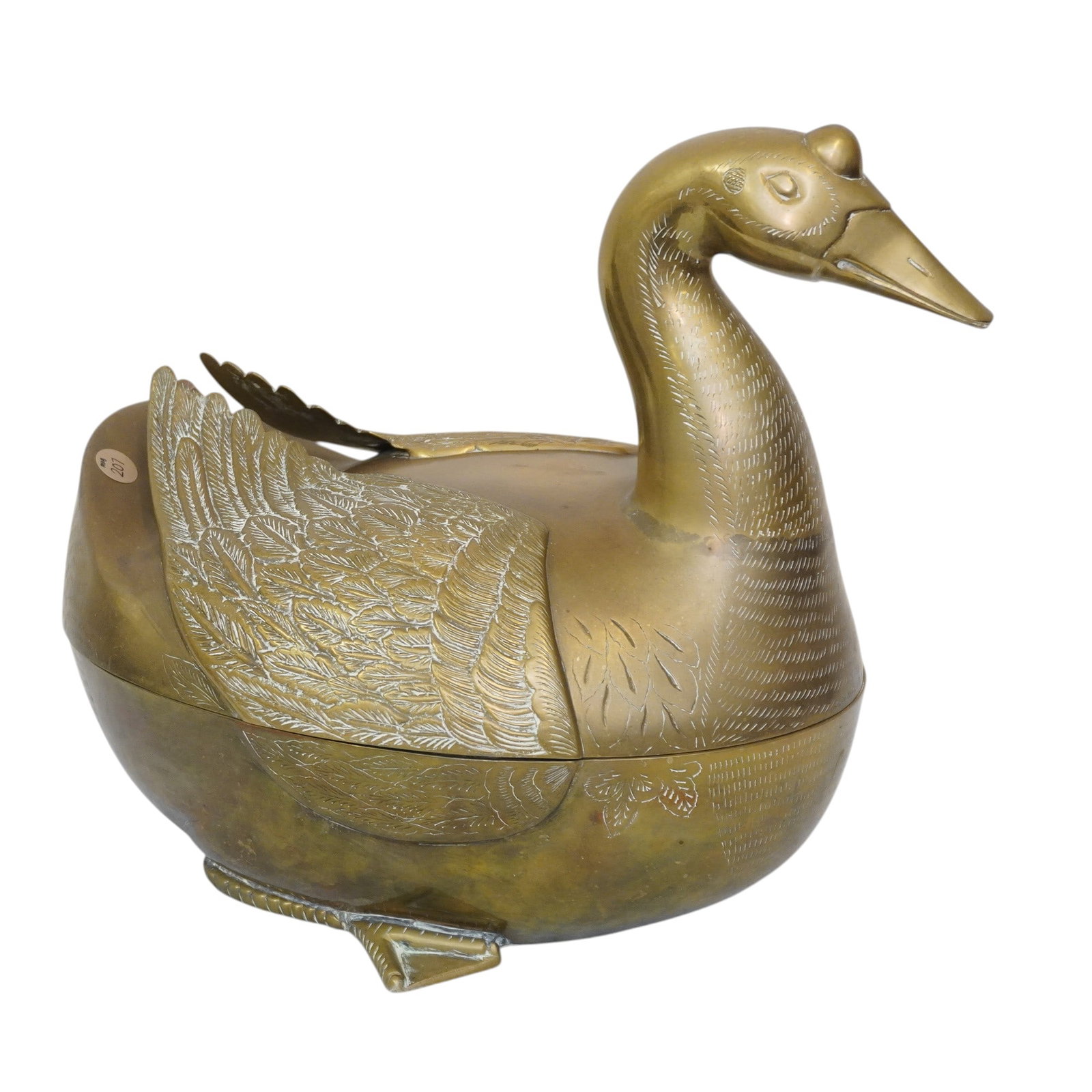 MID CENTURY LARGE SOLID BRASS LIDDED DUCK BOX - 2
