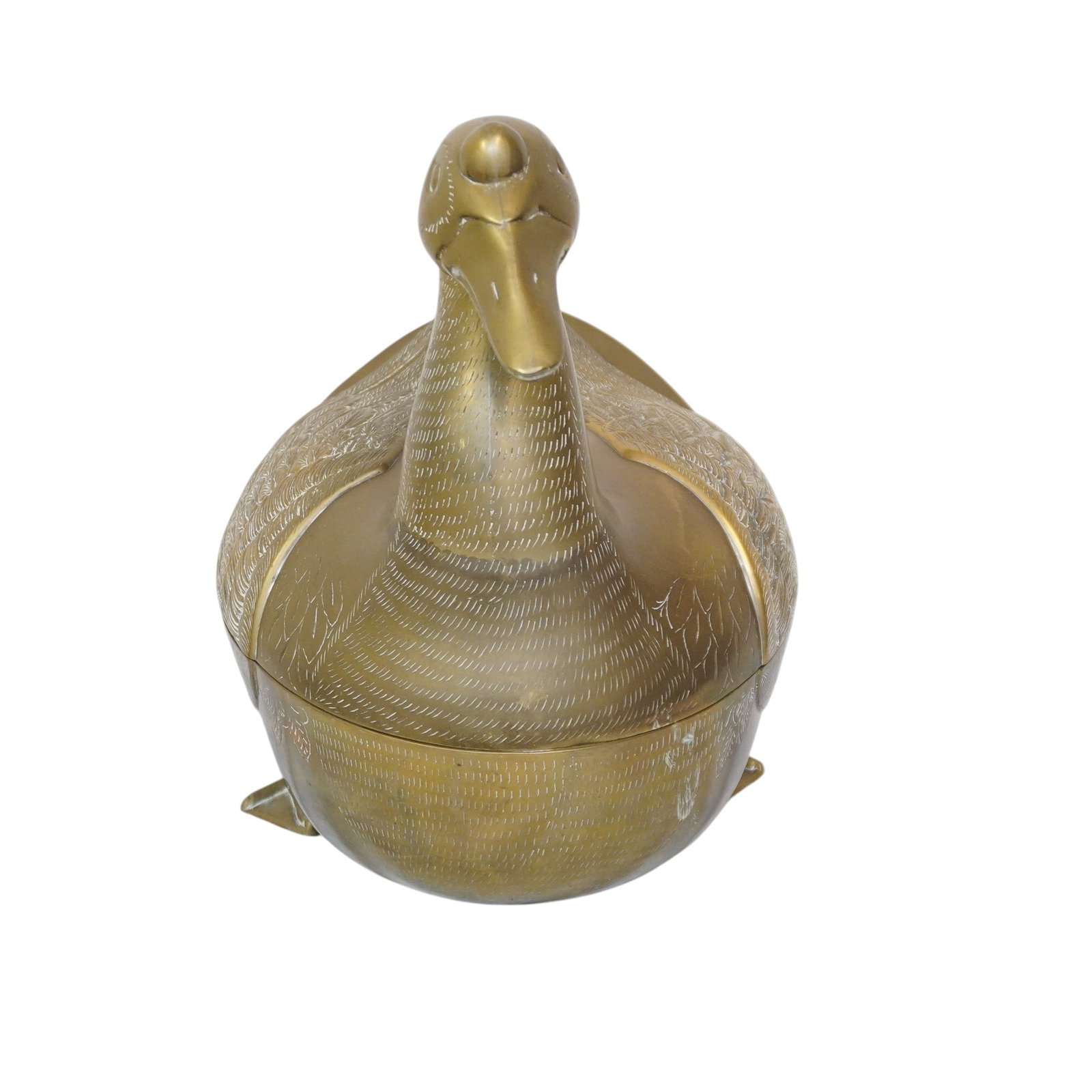 MID CENTURY LARGE SOLID BRASS LIDDED DUCK BOX - 3