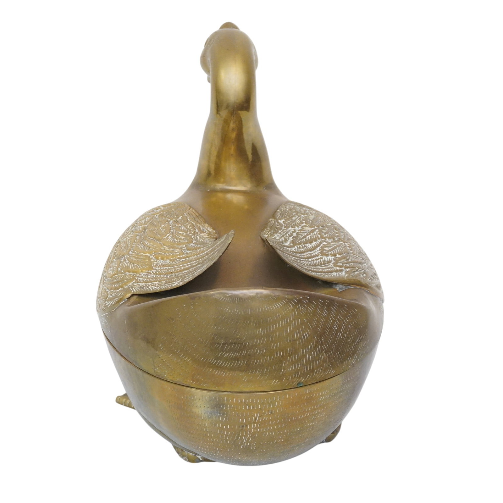 MID CENTURY LARGE SOLID BRASS LIDDED DUCK BOX - 4