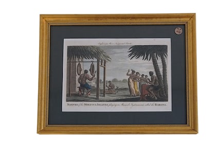 18TH c COPPER PLATE ENGRAVING NATIVES OF THE MOLUCCA ISLANDS