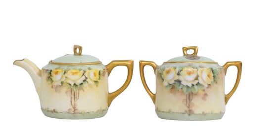 ANTIQUE PORCELAIN TEAPOT AND SUGAR SET