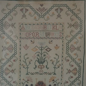 VINTAGE CROSS STITCH SCHOOLGIRL SAMPLER