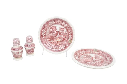 5 pc SPODE TOWER SALT & PEPPER & SALAD PLATES