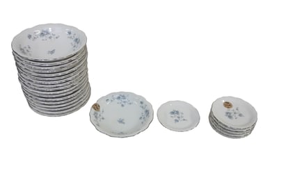 24 PIECES OF HAVILAND BLUE GARLAND CHINA - COASTERS AND FRUIT BOWLS
