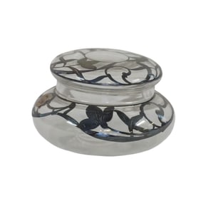 ART DECO SILVER OVERLAY GLASS COVERED BOWL