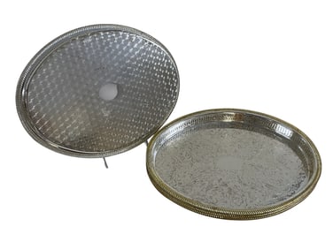 4 VINTAGE SILVER PLATED TRAYS WITH PIERCED GALLERY RIM
