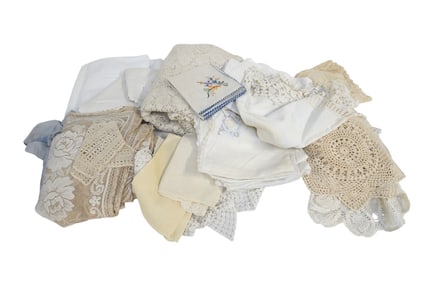 48 MISC. ANTIQUE AND VINTAGE LINENS/TEXTILES