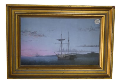 PRINT LUMBER SCHOONERS AT EVENING ON PENOBSCOT BAY