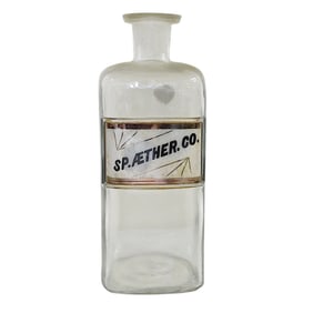 ANTIQUE APOTHECARY ETHER LABEL UNDER GLASS BOTTLE