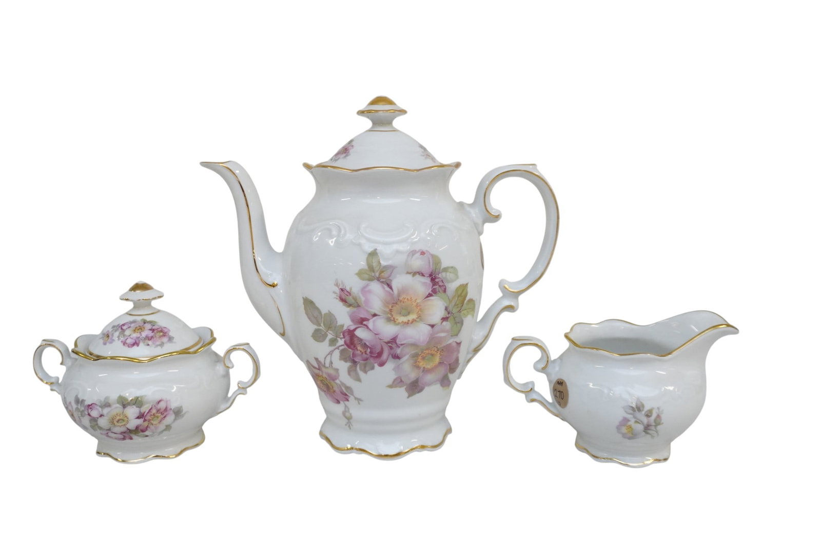 SCHUMANN BAVARIA BRIAR ROSE 3 PIECE TEA SET: Schumann Bavaria Briar Rose 3 Piece Tea Set. Largest is teapot which measures approx. 9" x 9" x 9" and weighs 3 lbs 3 oz. **In house shipping available on this lot** If you win this lot, please select