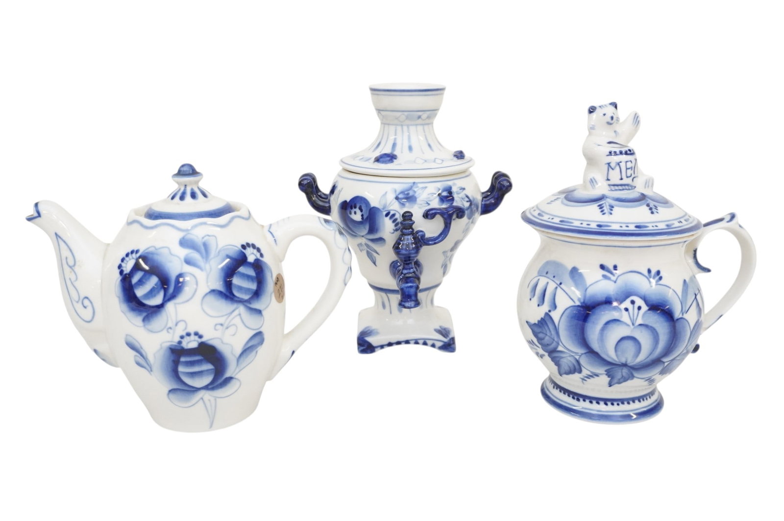 3 PIECES OF HAND PAINTED RUSSIAN GZHEL SAMOVAR BLUE AND WHITE CERAMICS (1 of 5)